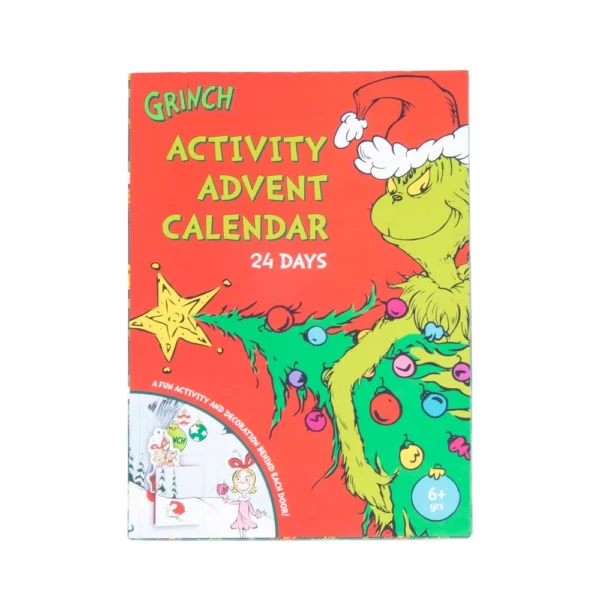 Grinch Advent Calendar met kleurrijke feestelijke decoraties, perfect voor de kerstdagen.