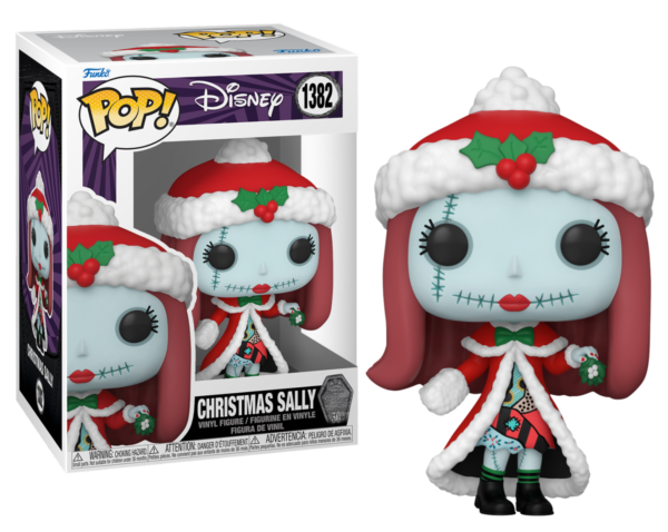 Funko POP Disney N° 1382 - Christmas Sally in een feestelijke kerstoutfit, ter ere van het 30-jarige jubileum van The Nightmare Before Christmas.