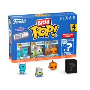 PIXAR Bitty Pop! 4-Pack met Sulley, Boo, Mike Wazowski en mystery figuur uit Monsters, Inc..