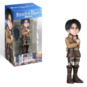 Levi Ackerman Minix Figurine van 12 cm in zijn iconische Survey Corps-uniform met gedetailleerd ontwerp en kenmerkende uitrusting.