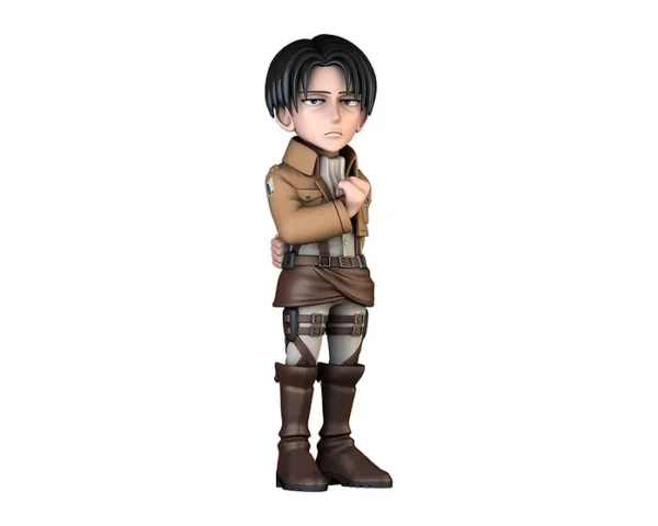 Levi Ackerman Minix Figurine van 12 cm in zijn iconische Survey Corps-uniform met gedetailleerd ontwerp en kenmerkende uitrusting.