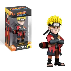 Naruto with Cape Minix Figurine van 12 cm, afgebeeld met een rode cape en zijn kenmerkende oranje outfit, stralend met enthousiasme voor fans van de Naruto-serie.