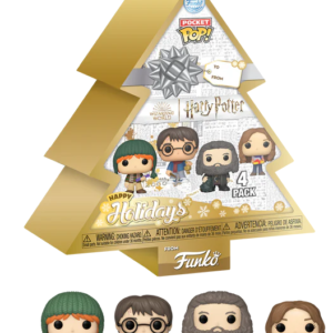 HARRY POTTER Pocket Pop 4 Pack - Tree Holiday met vier mini-figuurtjes in feestelijke kerstoutfits.