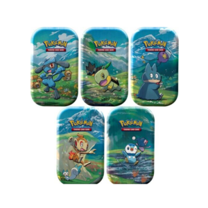 "Pokémon Sinnoh Stars Mini Tin met exclusieve illustratiekaart, booster packs en collectible coin.