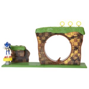 Sonic the Hedgehog Green Hill Zone Playset met interactieve omgeving en Sonic-figuur, geïnspireerd door de klassieke game.