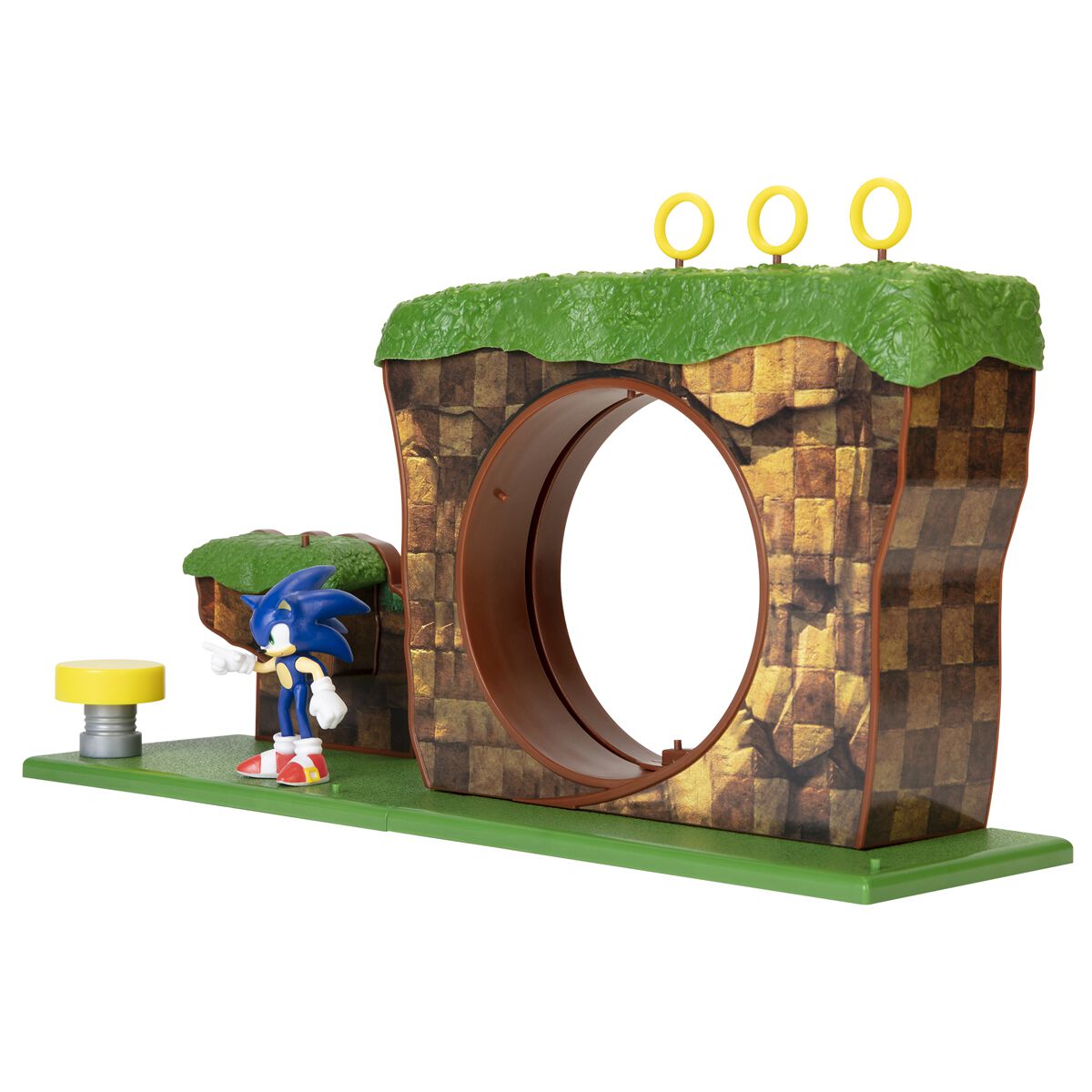 Sonic the Hedgehog Green Hill Zone Playset met interactieve omgeving en Sonic-figuur, geïnspireerd door de klassieke game.