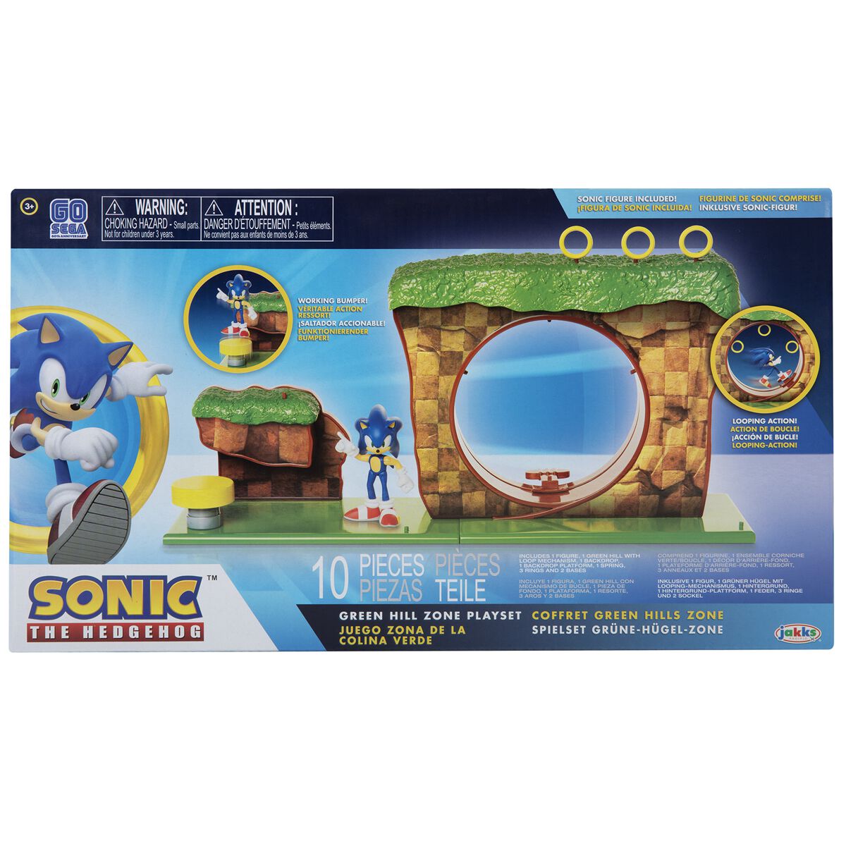 Sonic the Hedgehog Green Hill Zone Playset met interactieve omgeving en Sonic-figuur, geïnspireerd door de klassieke game.