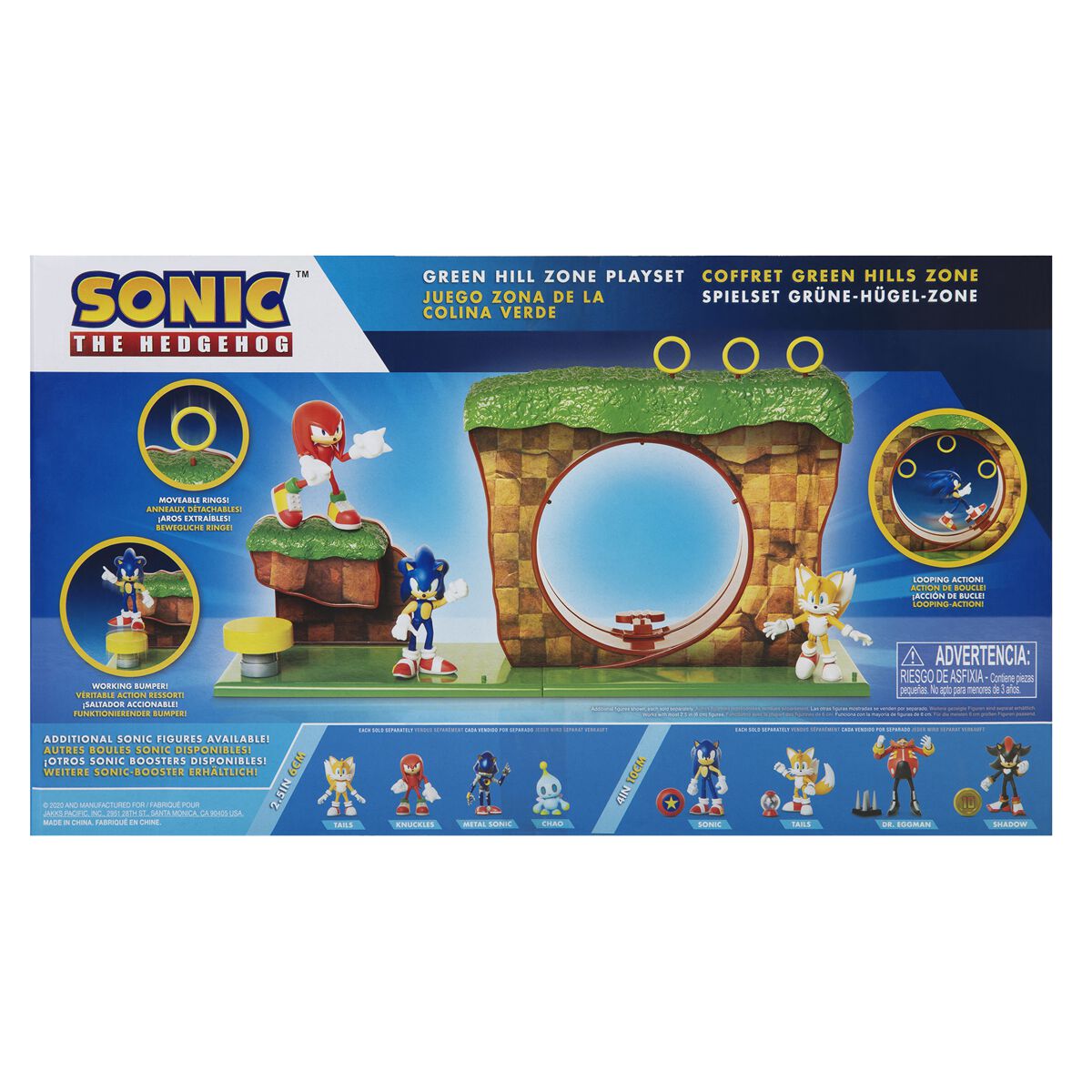 Sonic the Hedgehog Green Hill Zone Playset met interactieve omgeving en Sonic-figuur, geïnspireerd door de klassieke game.