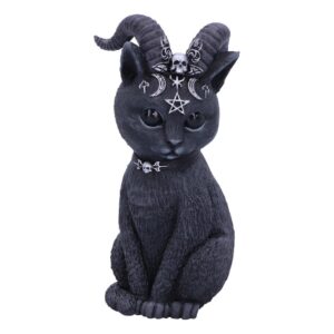 Cult Cuties Pawzuph figuur, 11 cm, handgeschilderde gevleugelde kat met schedels, pentagrammen en maansymbolen.