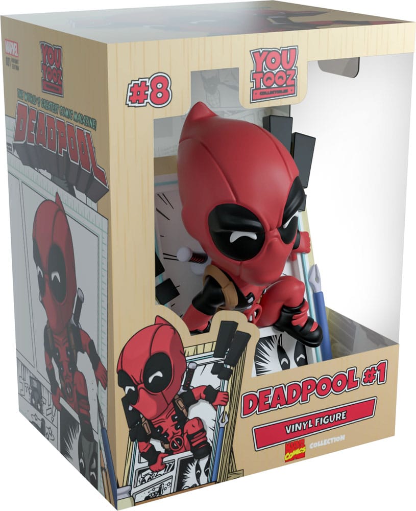Deadpool Vinyl Figure van 12 cm, dynamisch ontwerp met stripthema en premium verpakking.