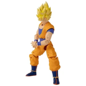 "Dragon Ball Goku Super Saiyan figuur in oranje gi met blauwe details, 17cm Dragon Stars collectible met gouden haar en verwisselbare handen