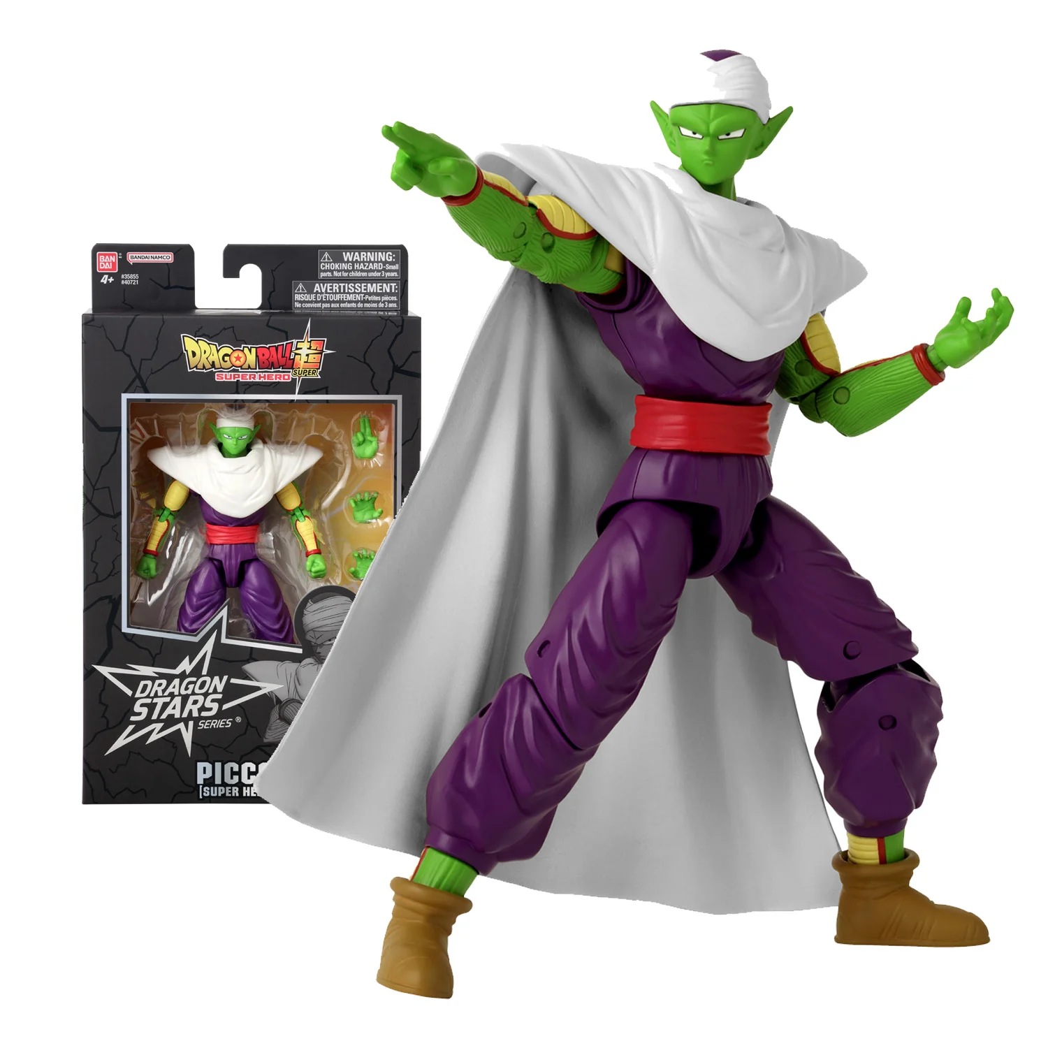 Dragon Ball Piccolo Dragon Stars figuur in paarse gi met witte cape, 17cm collectible in dynamische gevechtspose met karakteristieke groene huid