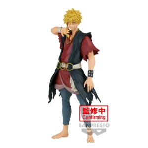 Hell's Paradise Aza Chobe DXF figuur in karakteristieke outfit met rood en zwart, 17cm Banpresto collectible in staande pose met gouden haar en ketting