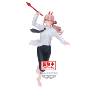 Chainsaw Man Power figuur in schooluniform met rode hoorns en strik, 15cm Vibration Stars collectible in dynamische pose met rode speer