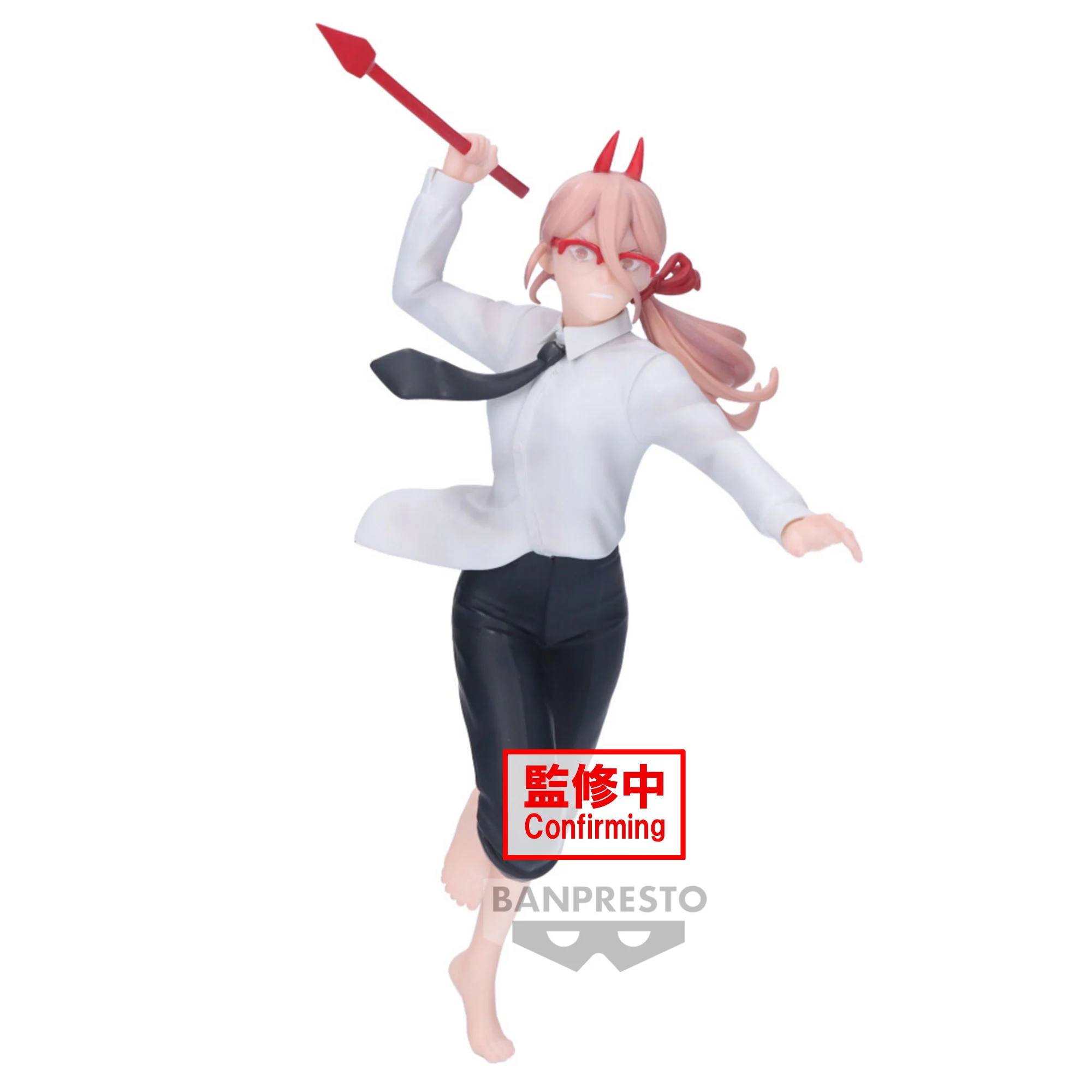 Chainsaw Man Power figuur in schooluniform met rode hoorns en strik, 15cm Vibration Stars collectible in dynamische pose met rode speer